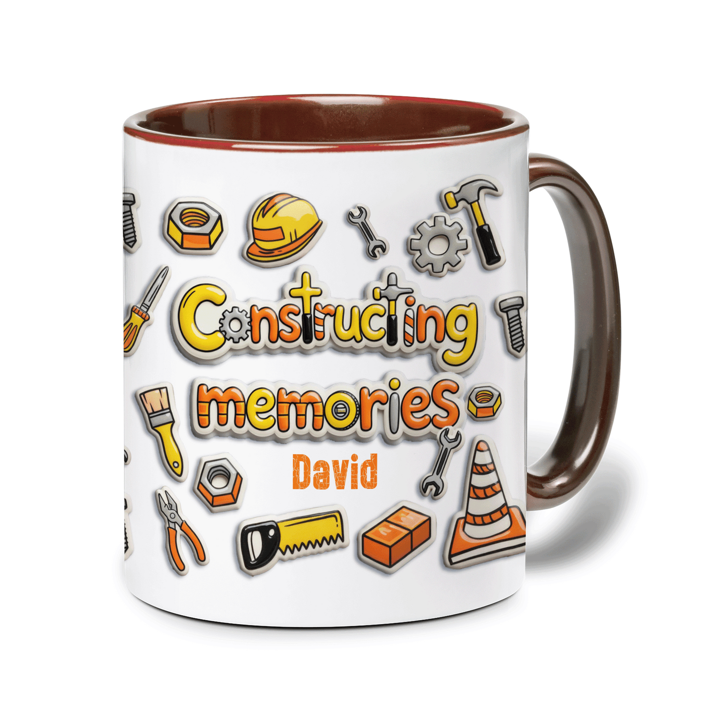 Personalized Dad Construction Mug – “Constructing Memories” Custom Name Coffee Mug