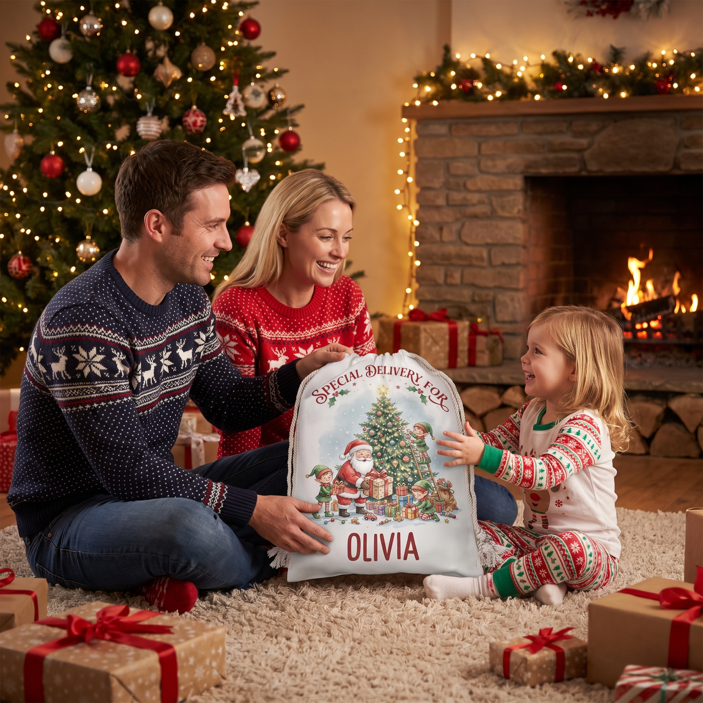 Personalized Santa Special Delivery Christmas Sack, Custom Name Santa Gift Bag