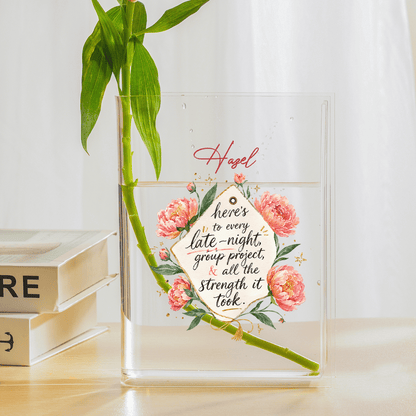 Personalized Here's to Every Late Night Acrylic Book Vase, Custom Name Graduation Flower Vase