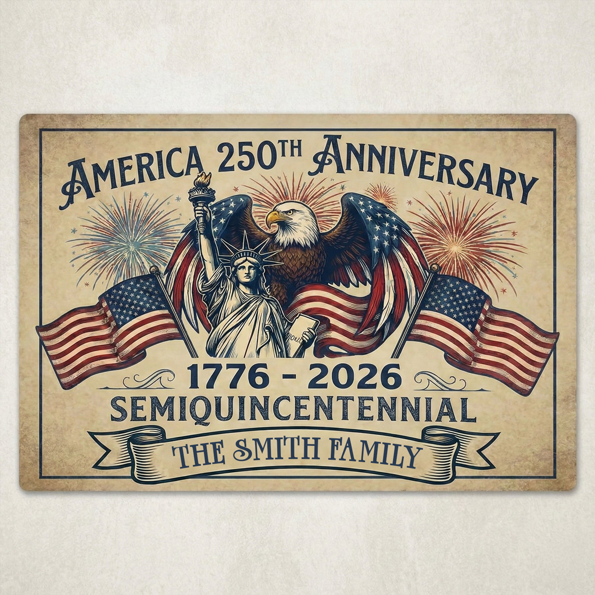 250th Anniversary America Doormat - Personalized Family Name Welcome Rug