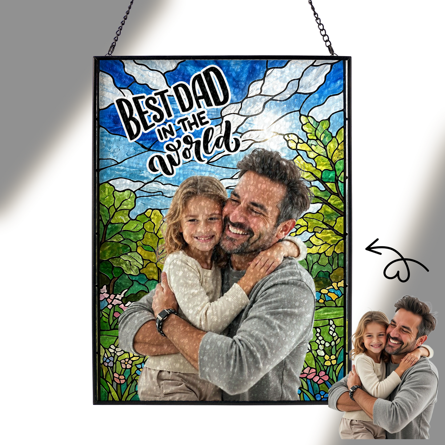 Custom Dad Portrait Stained Glass Suncatcher – Personalized Memorial Keepsake Gift for Father’s Day