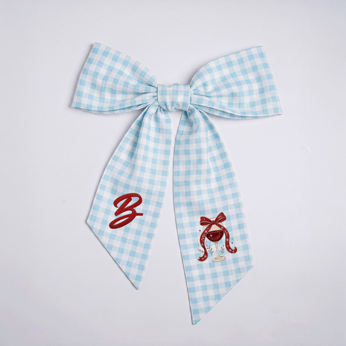 Custom Letter Christmas Red Wine Glass Embroidered Linen Wreath Sash, Personalized Monogram Holiday Bow Sash for Door Decor