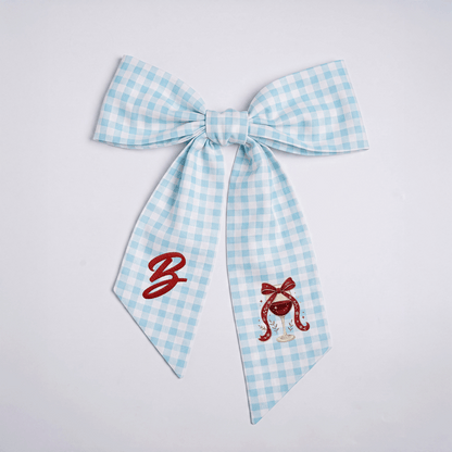 Custom Letter Christmas Red Wine Glass Embroidered Linen Wreath Sash, Personalized Monogram Holiday Bow Sash for Door Decor