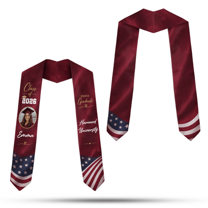 Personalized Red Graduation Stole – Custom Photo, Name and Year