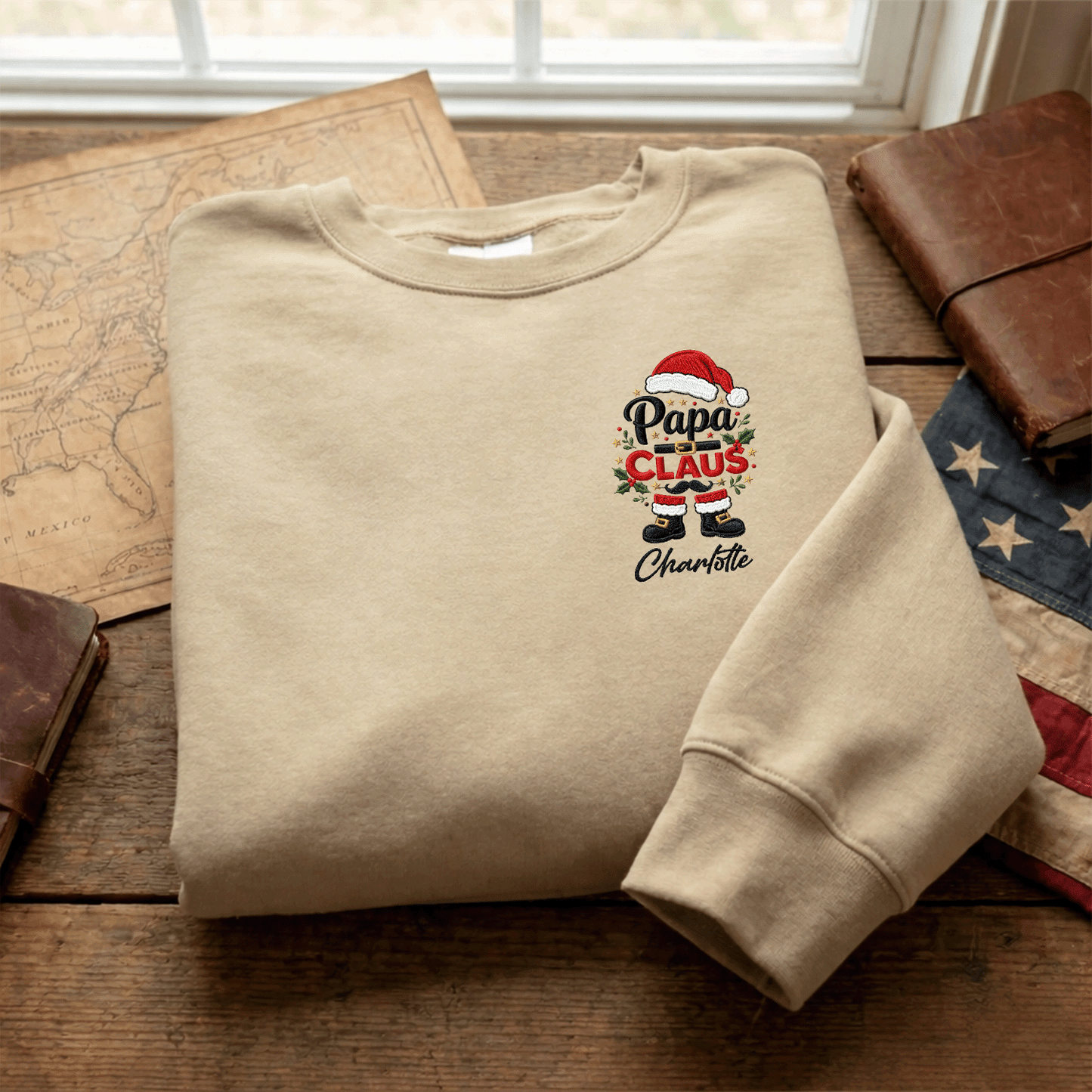 Personalized Embroidered Papa Claus Sweatshirt with Custom Name