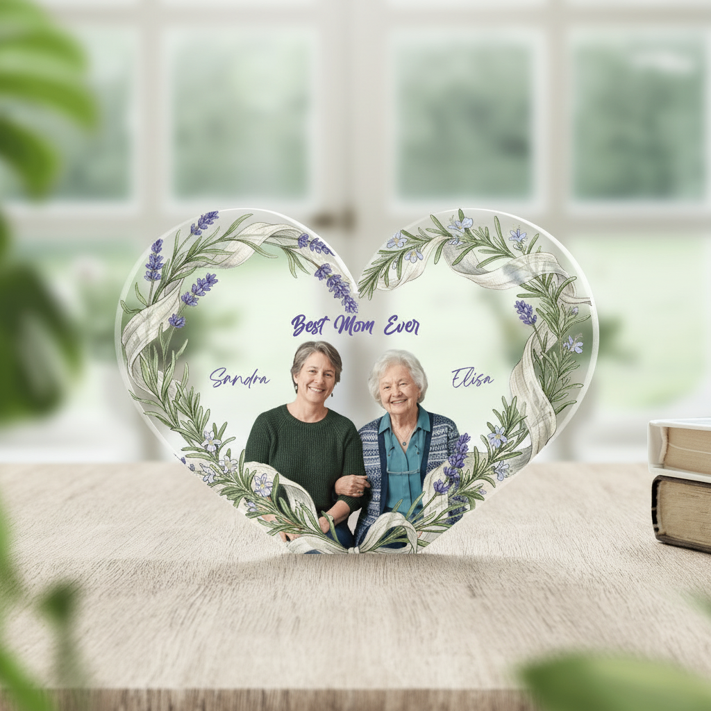 Best Mom Ever – Heartfelt Mother’s Day Gift for Mom – Personalized Heart Acrylic Photo Plaque