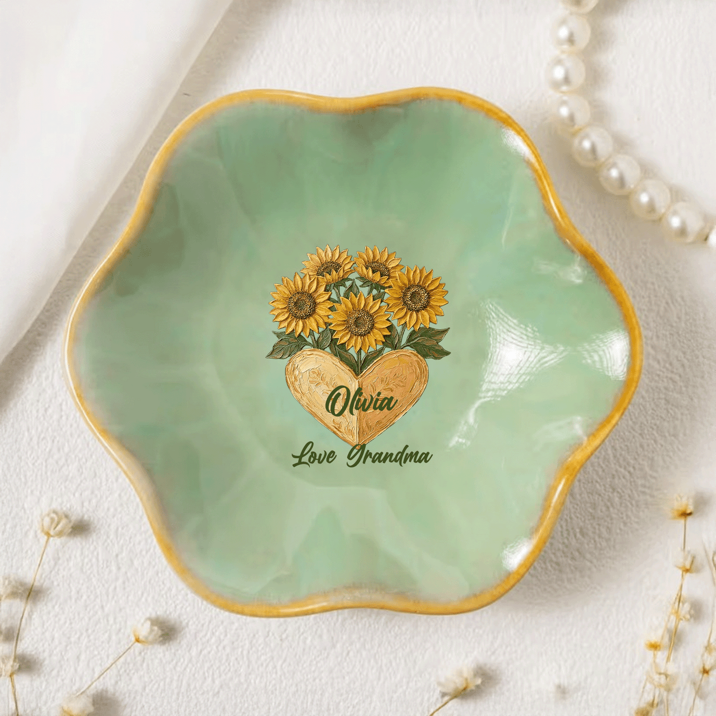 Custom Birth Month Flower Trinket Dish – Personalized Name Center Meaningful Mother’s Day Gift
