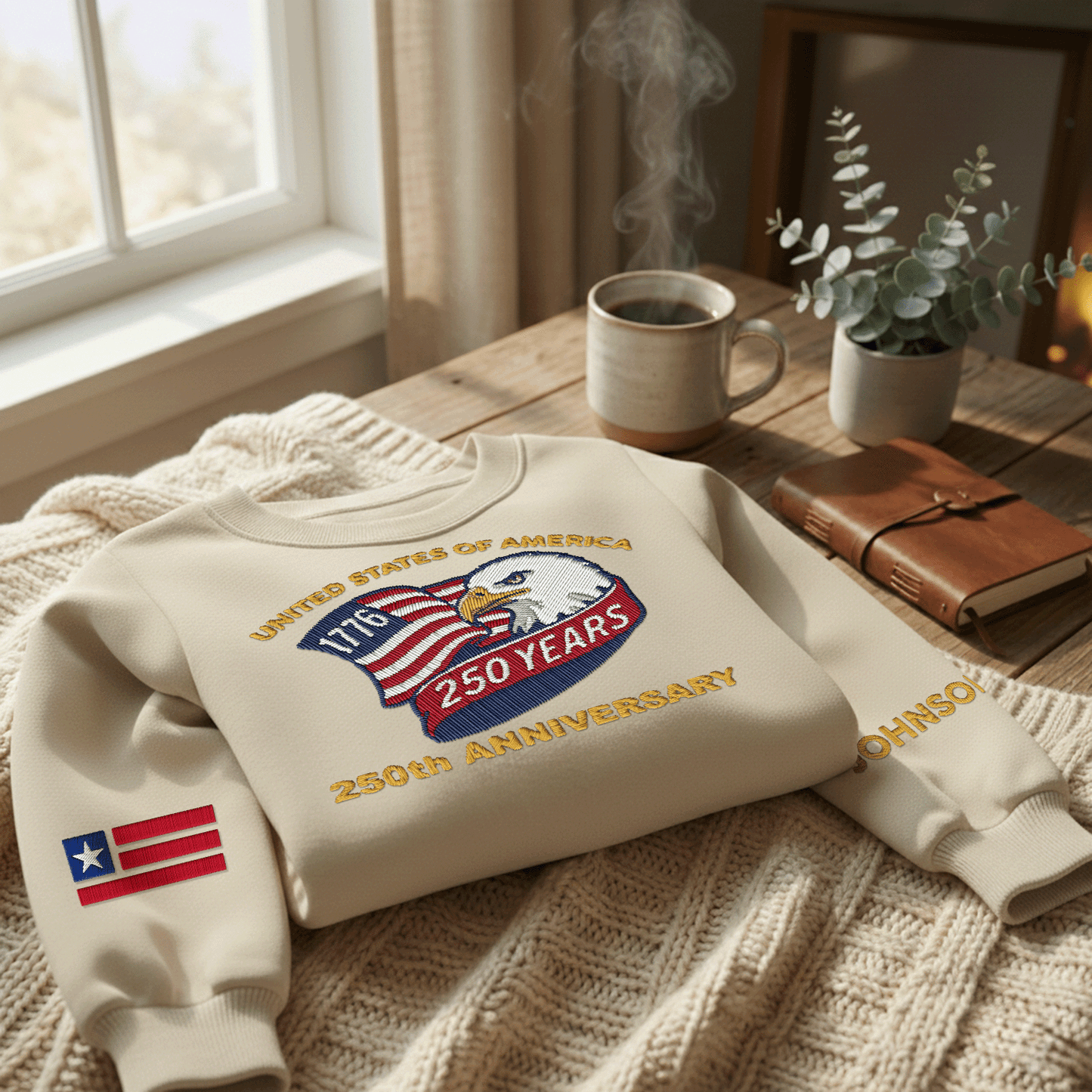 USA 250th Anniversary Eagle Crest - Personalized Veteran Pride Sweatshirt - 1776–2026 Patriotic Gift
