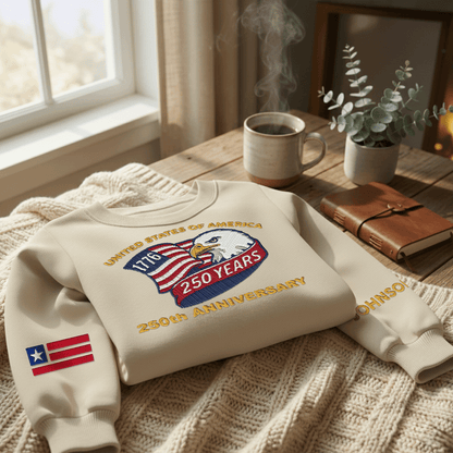 USA 250th Anniversary Eagle Crest - Personalized Veteran Pride Sweatshirt - 1776–2026 Patriotic Gift