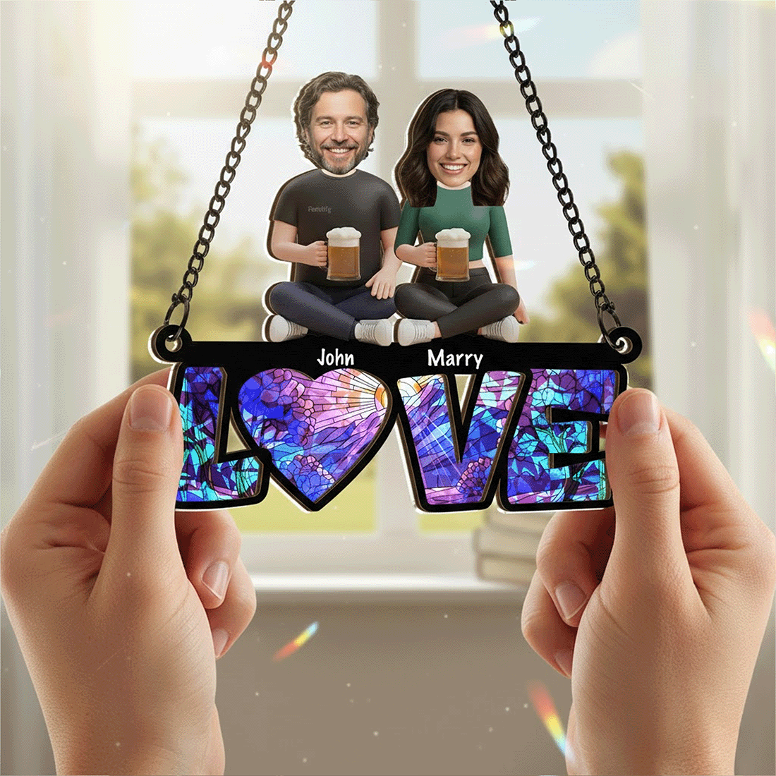 Forever & Always – Valentine’s Day Romantic Gift for Couples – Personalized 2-Layer Stained Glass Suncatcher