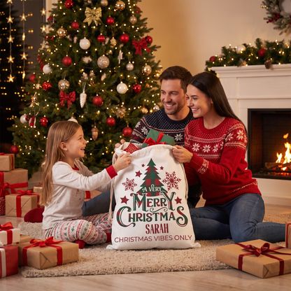 Personalized Christmas Vibes Only Christmas Sack with Custom Name