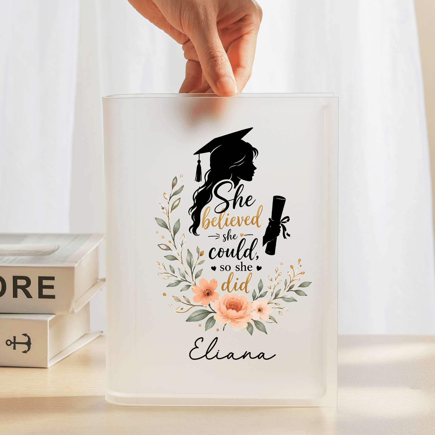 Personalized She Believed She Could So She Did Acrylic Book Vase with Custom Name