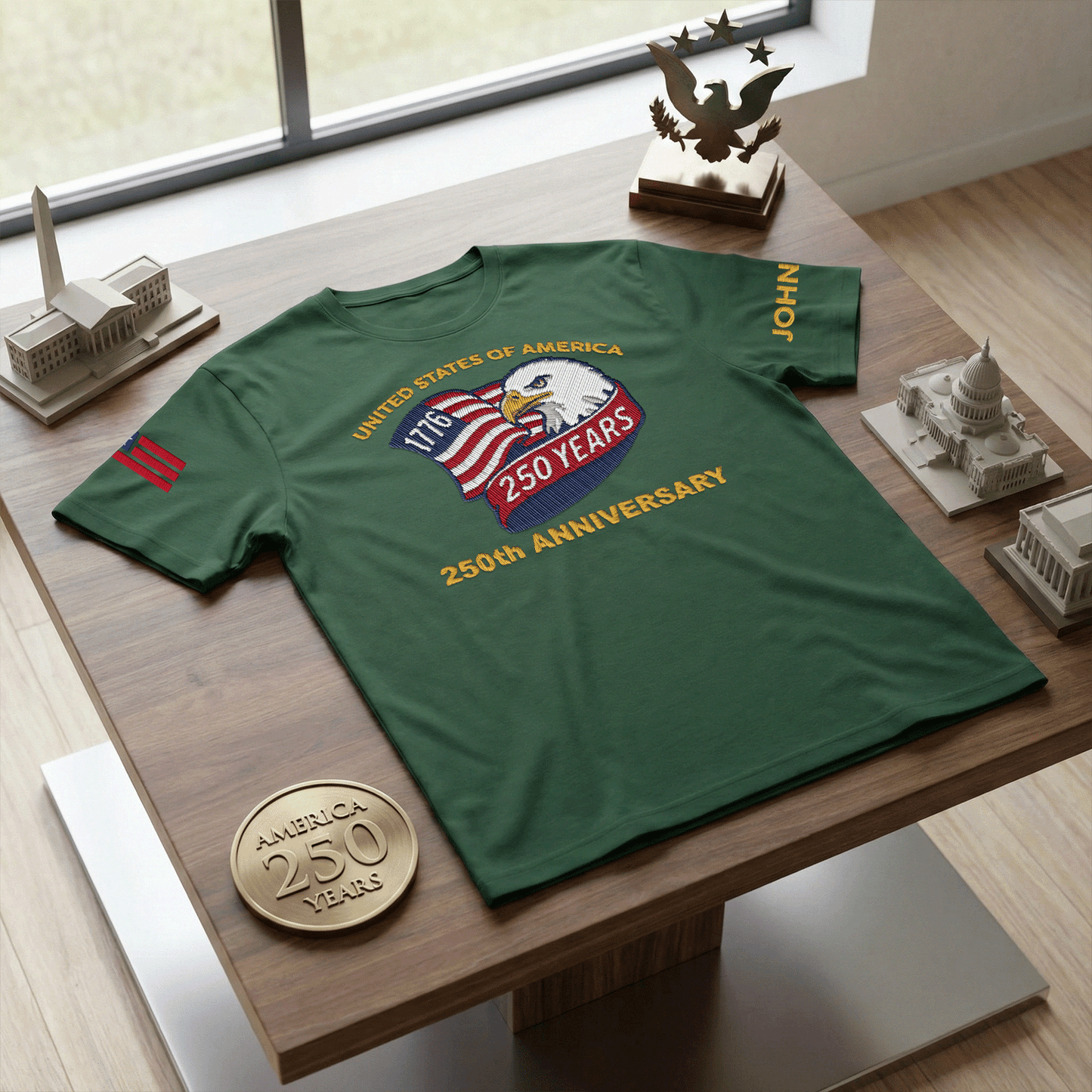 USA 250th Anniversary Eagle Crest - Personalized Veteran Pride T-Shirt