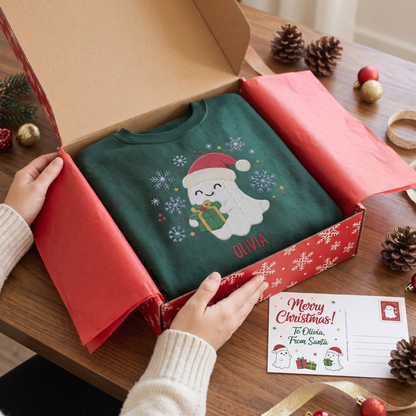 Personalized Cute Christmas Ghost Embroidered Sweatshirt | Custom Name Holiday Crewneck Gift