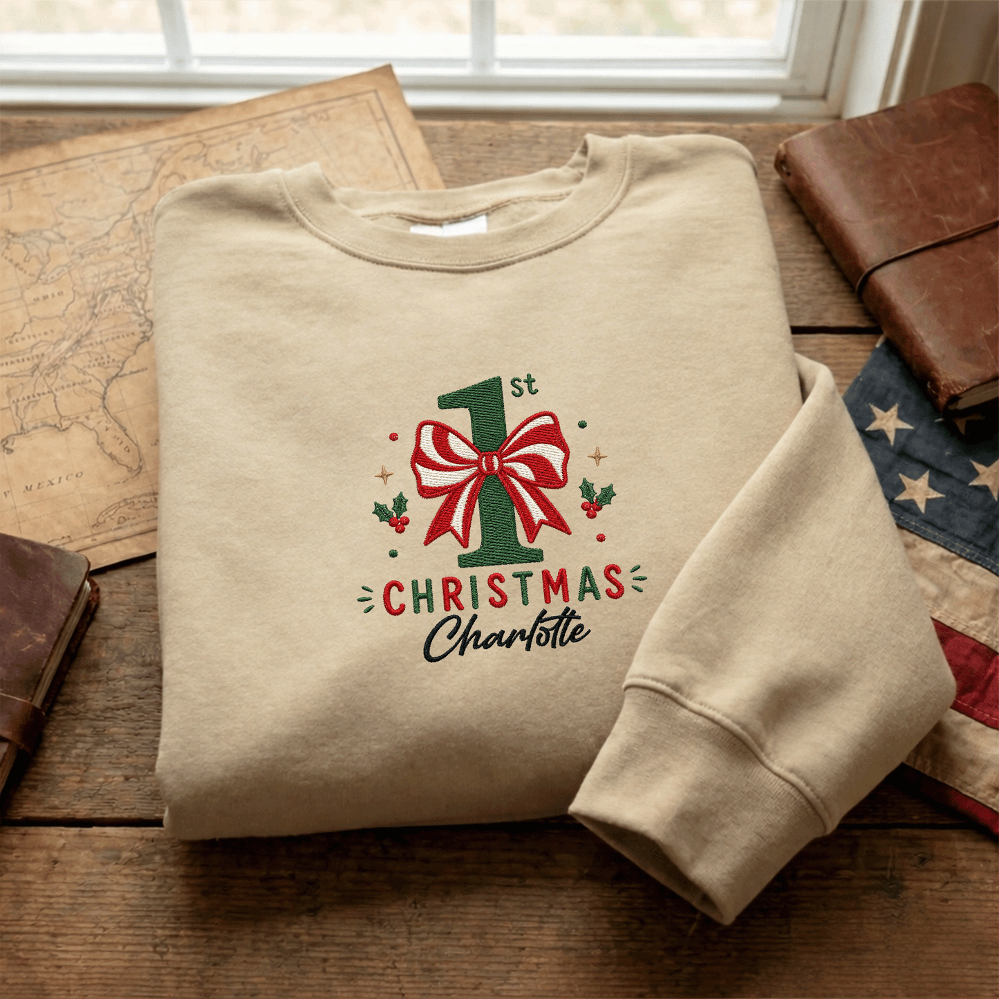 Personalized Embroidered My First Christmas Sweatshirt with Custom Name