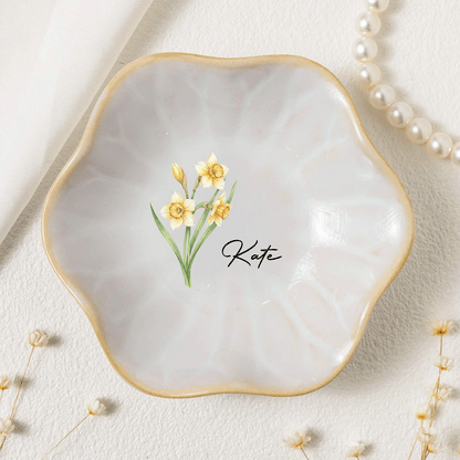 Personalized Birth Month Flower Jewelry Dish - Custom Name Trinket Dish, Mother’s Day Gift for Her
