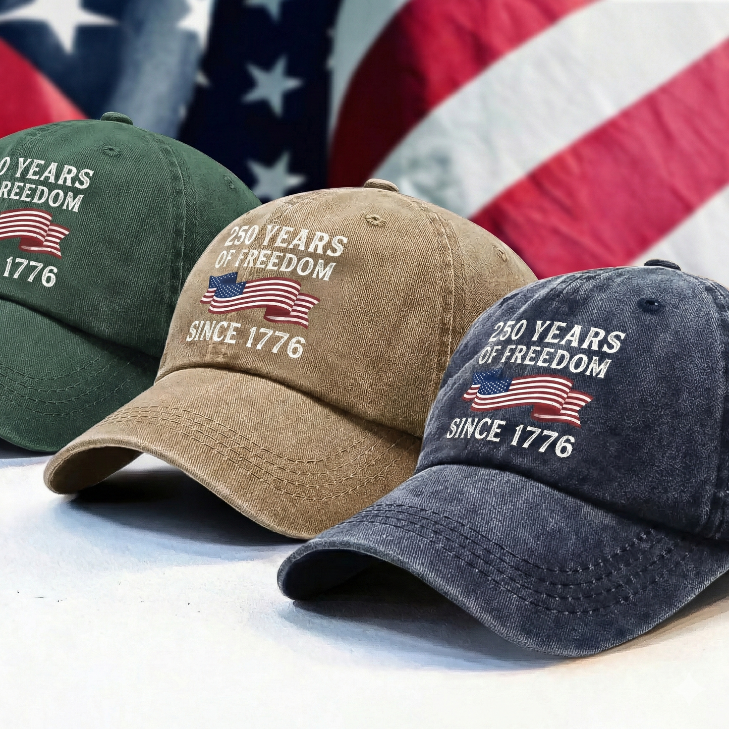 250 Years Of Freedom Since 1776 Custom Name Washed Denim Baseball Cap
