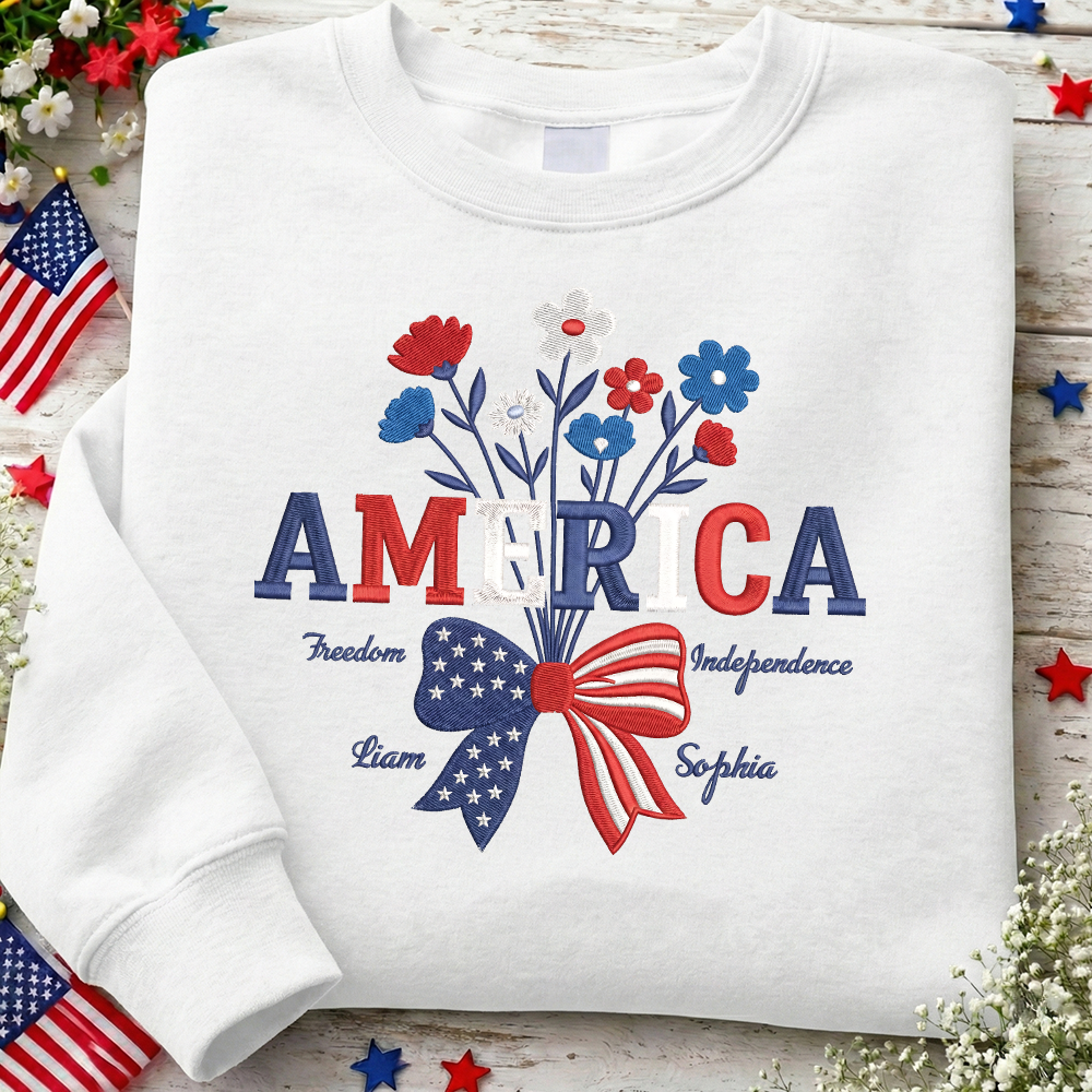 1776-2026 America 250 Years Floral Sweatshirt - Embroidered Patriotic Celebration Pullover