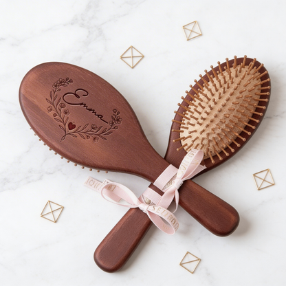 Custom Engraved Wooden Hair Brush & Comb Set – Thoughtful Mother’s Day Gift for Mom