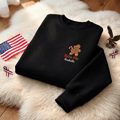 Personalized Embroidered Bite Me Gingerbread Sweatshirt with Custom Name