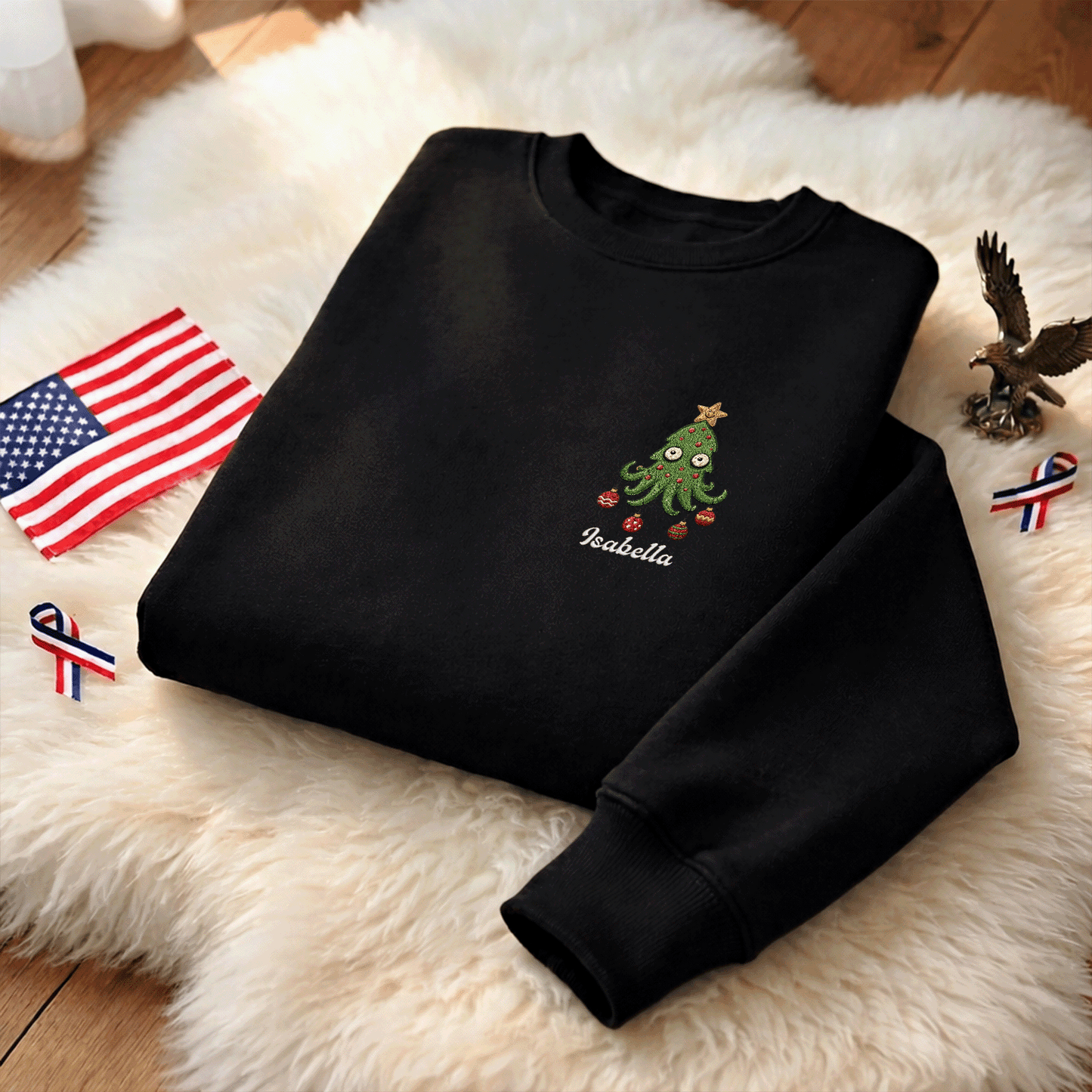 Personalized Embroidered Cute Christmas Tree Sweatshirt with Custom Name
