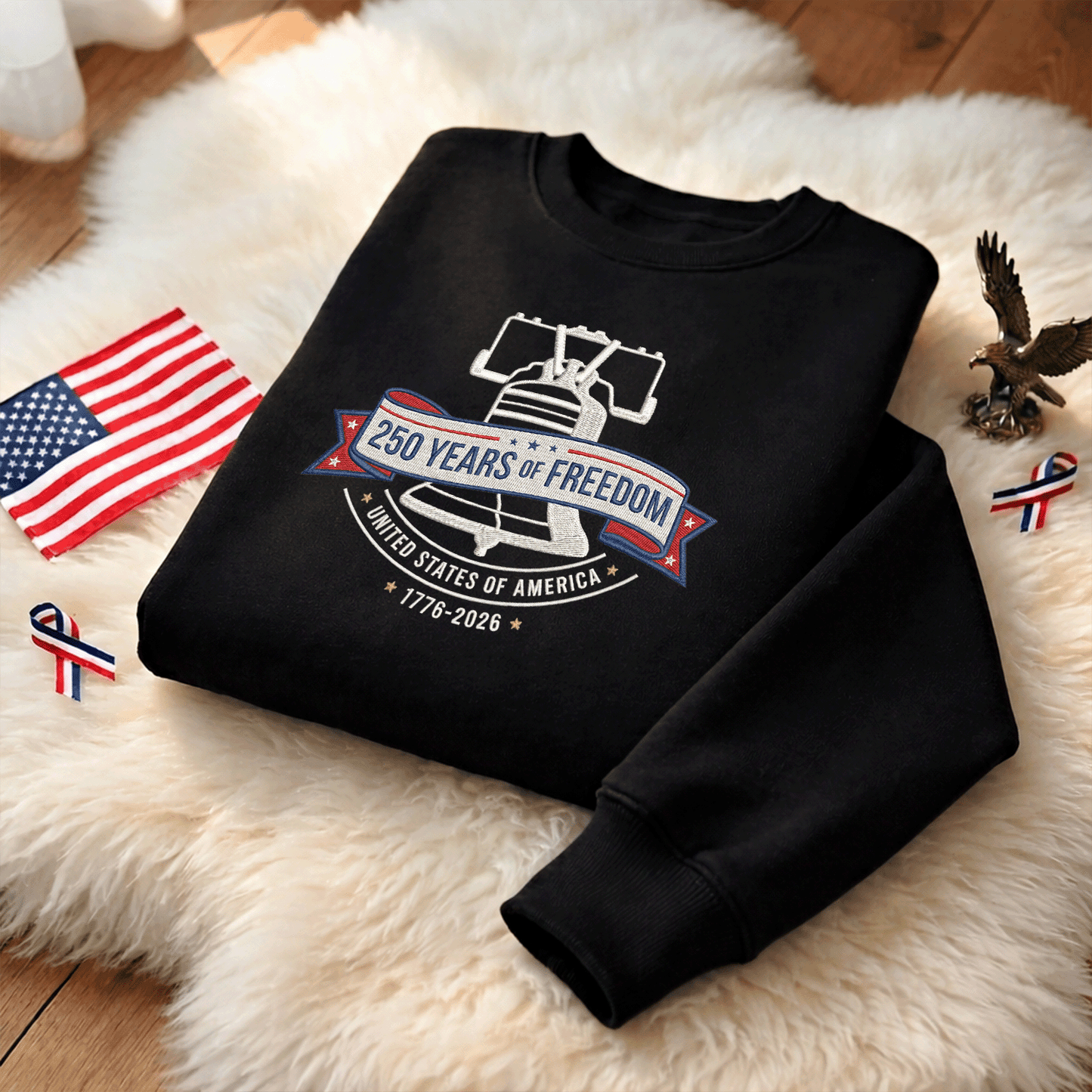 USA 1776-2026 Liberty Bell Patriotic Embroidered Sweatshirt 250th Anniversary Shirt