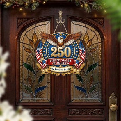 Personalized United States 250th Anniversary 2-Layer Wood Sign – Patriotic Eagle 1776–2026 Semiquincentennial Door Decor