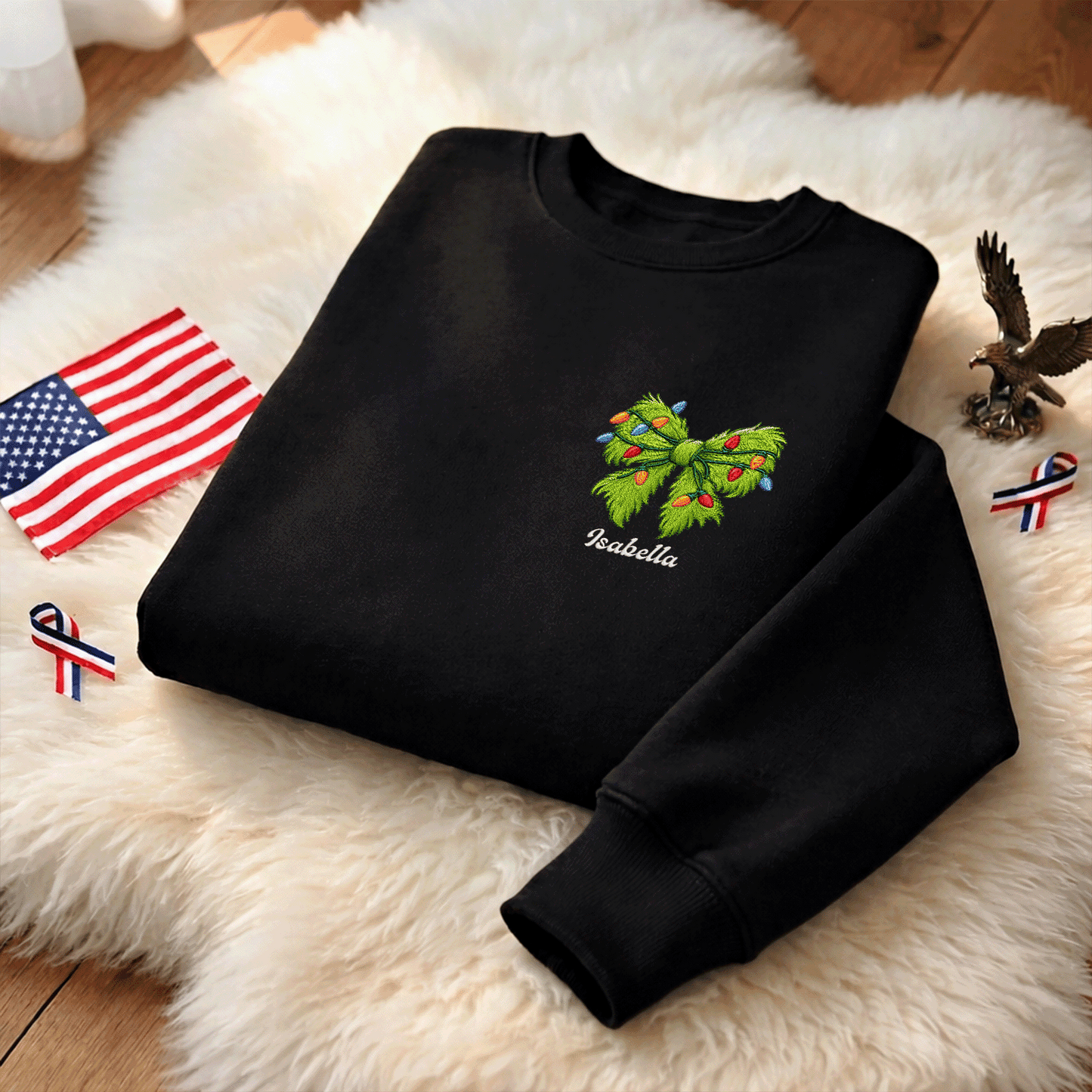 Personalized Christmas Bow Embroidered Sweatshirt, Custom Name Holiday Crewneck, Cute Christmas Sweatshirt Gift for Women, Kids & Family