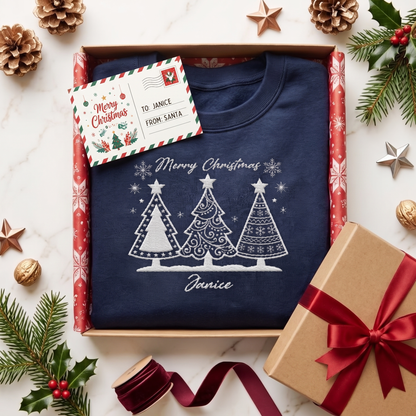 Personalized Merry Christmas Embroidered Christmas Tree Sweatshirt