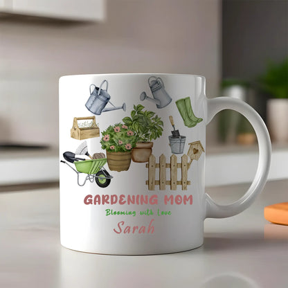 Blooming Garden Love Design – Personalized Gardening Mom Mug – Birthday or Mother’s Day Gift for Mom – Custom Name Plant Lover Mug