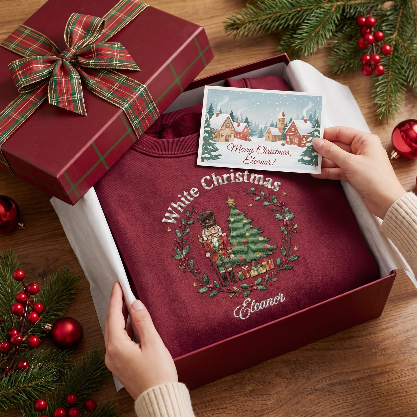 Personalized White Christmas Nutcracker Sweatshirt with Custom Name | Vintage Holiday Crewneck Gift
