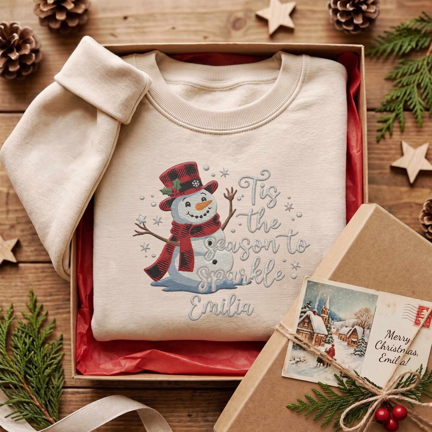 Tis the Season to Sparkle Embroidered Snowman Christmas Sweatshirt