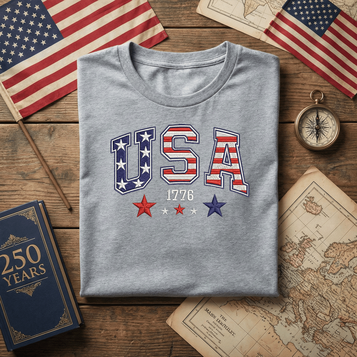 America 250th Anniversary 1776-2026 Embroidered T-Shirt