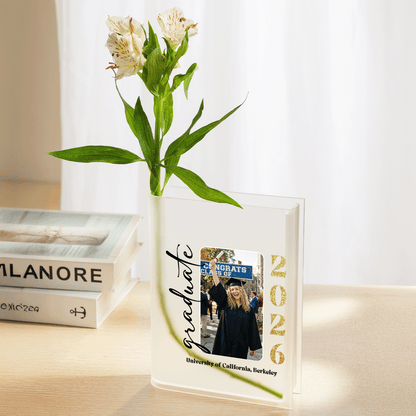 Personalized Graduate Acrylic Book Vase with Custom Photo Graduation Flower Vase