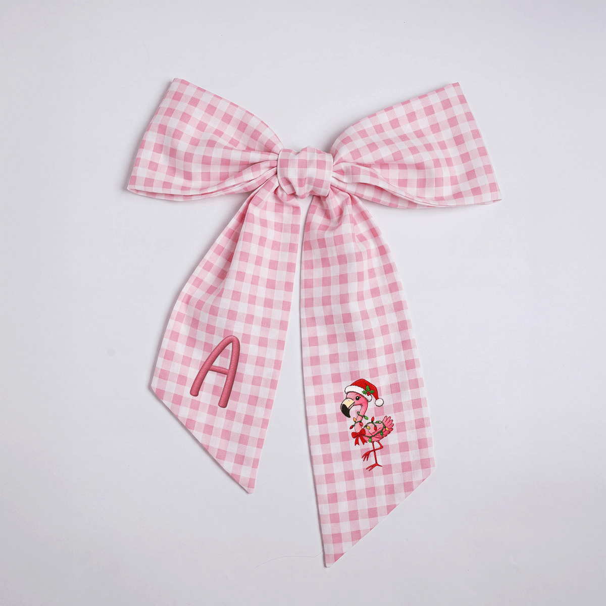 Custom Monogram Christmas Flamingo Floral Toile Wreath Bow, Personalized Initial Holiday Flamingo Wreath Sash & Front Door Decor