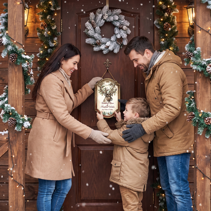 Personalized Reindeer Custom Shape Wood Sign, Custom Family Name Reindeer Kisses Mistletoe Wishes Wooden Hanging Plaque, Festive Christmas Door & Wall Decor Family Gift