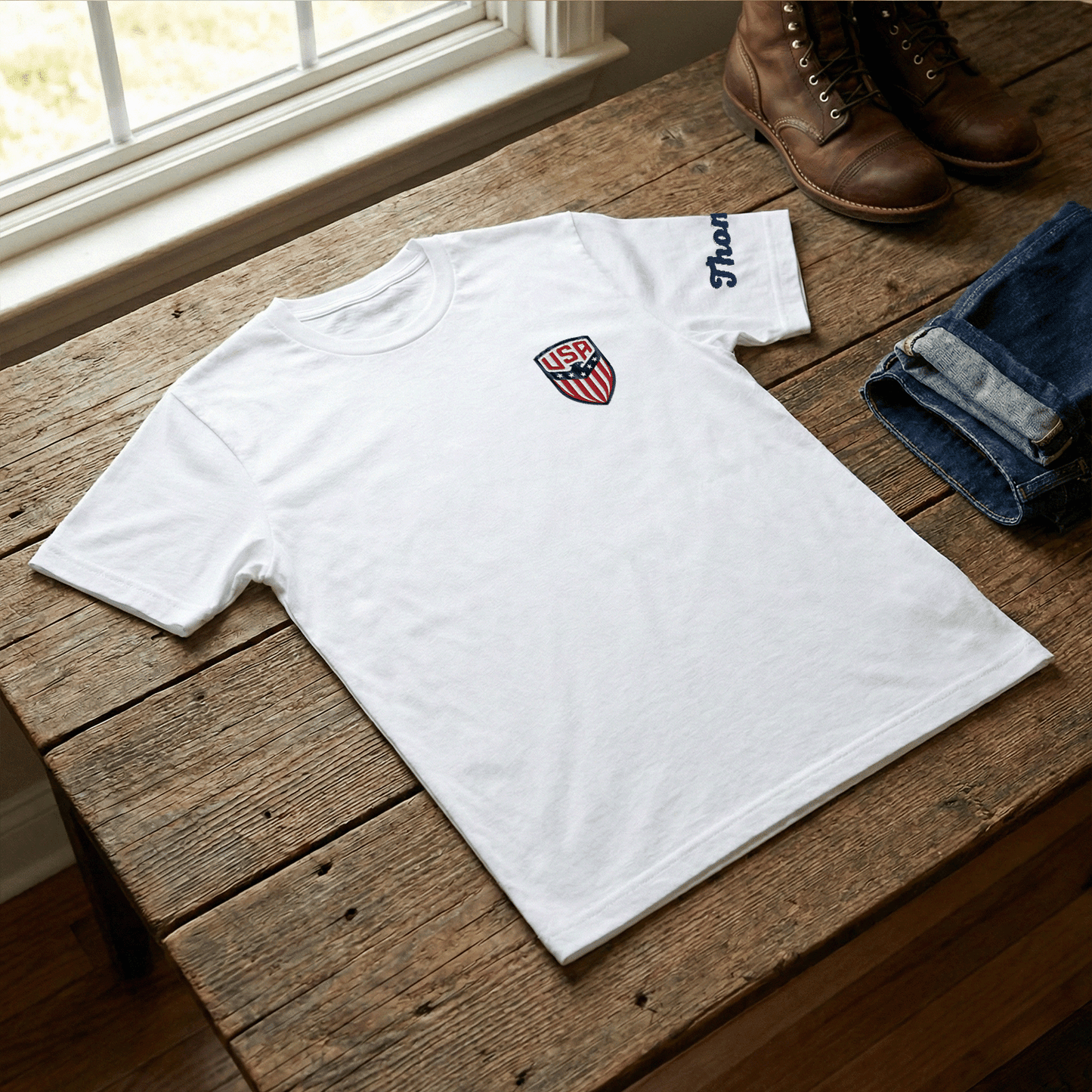 America 250th Anniversary Embroidered T-Shirt – Patriotic Family Keepsake Gift (1776–2026)