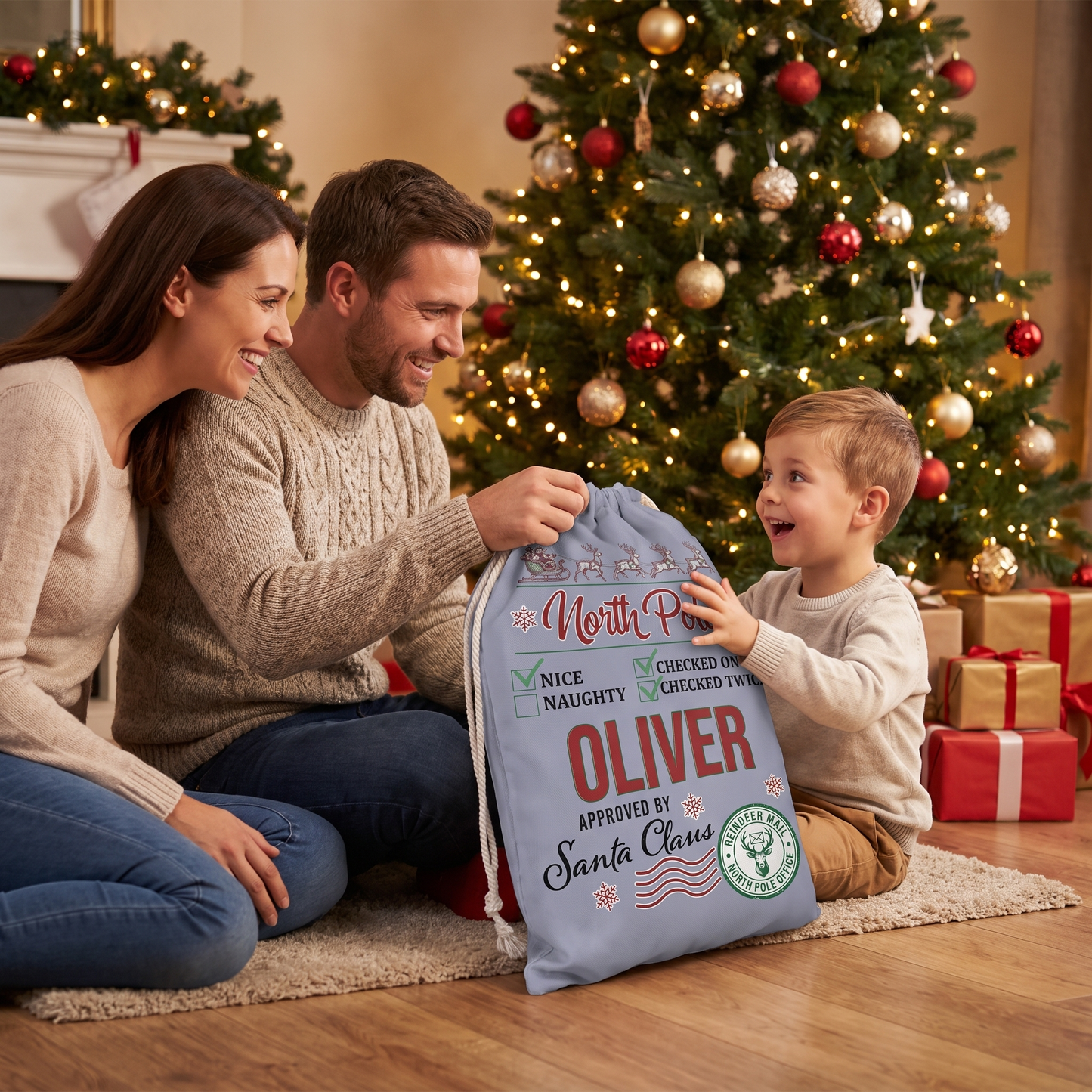 Personalized Reindeer Mail Christmas Sack with Custom Name