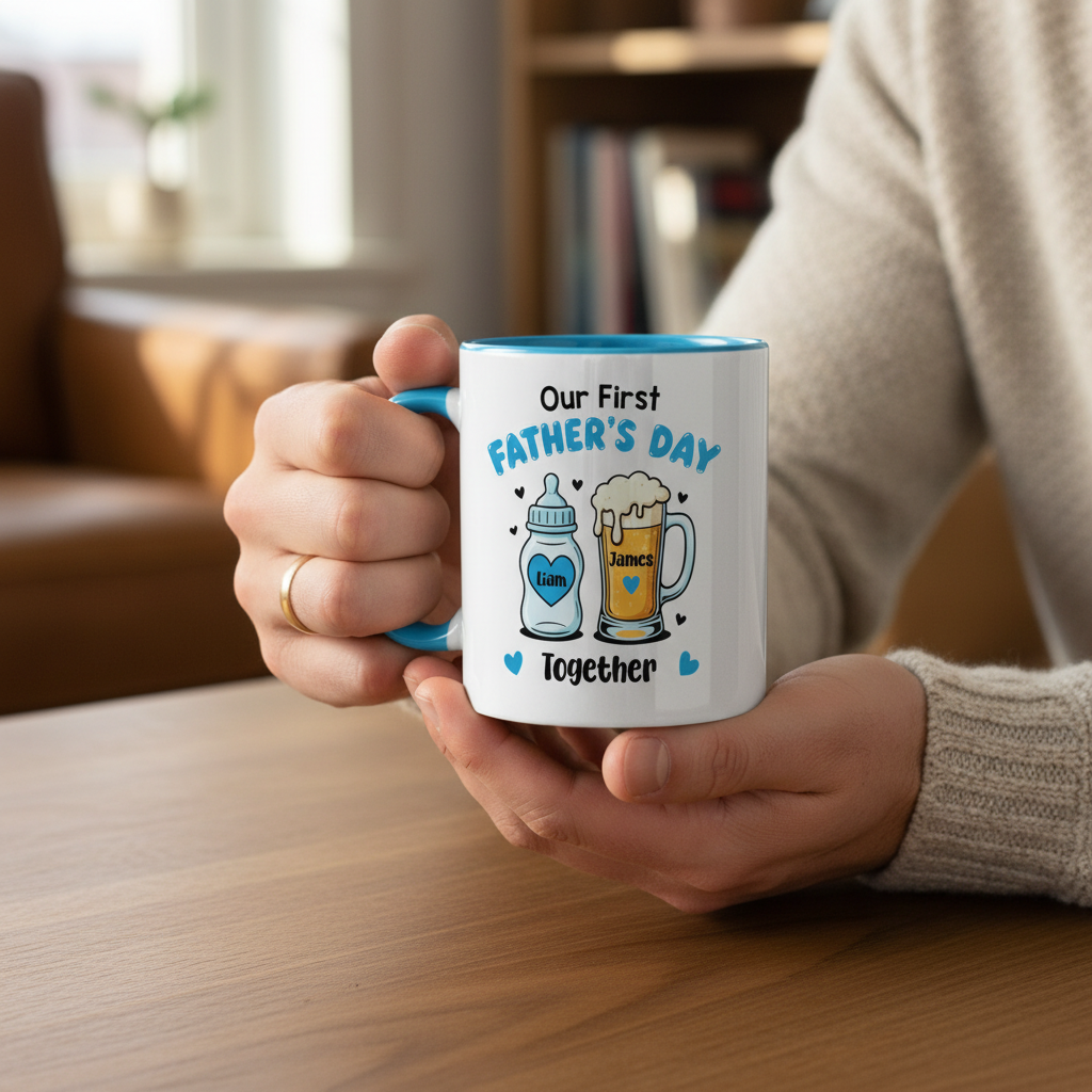Personalized First Father’s Day Accent Mug with Custom Name – New Dad Gift Coffee Cup