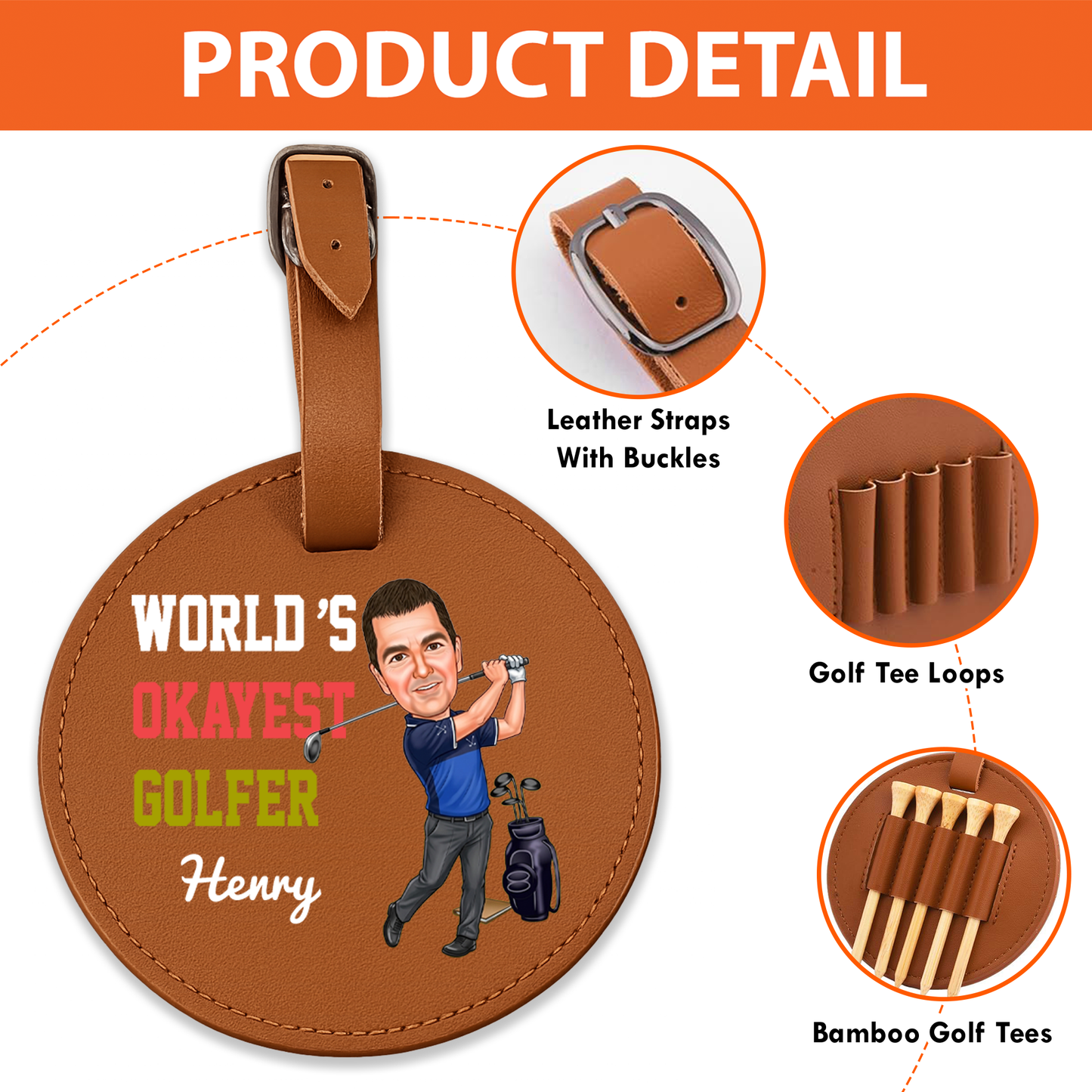 Personalized Leather Golf Bag Tag for Dad – “King of the Green” Custom Gift