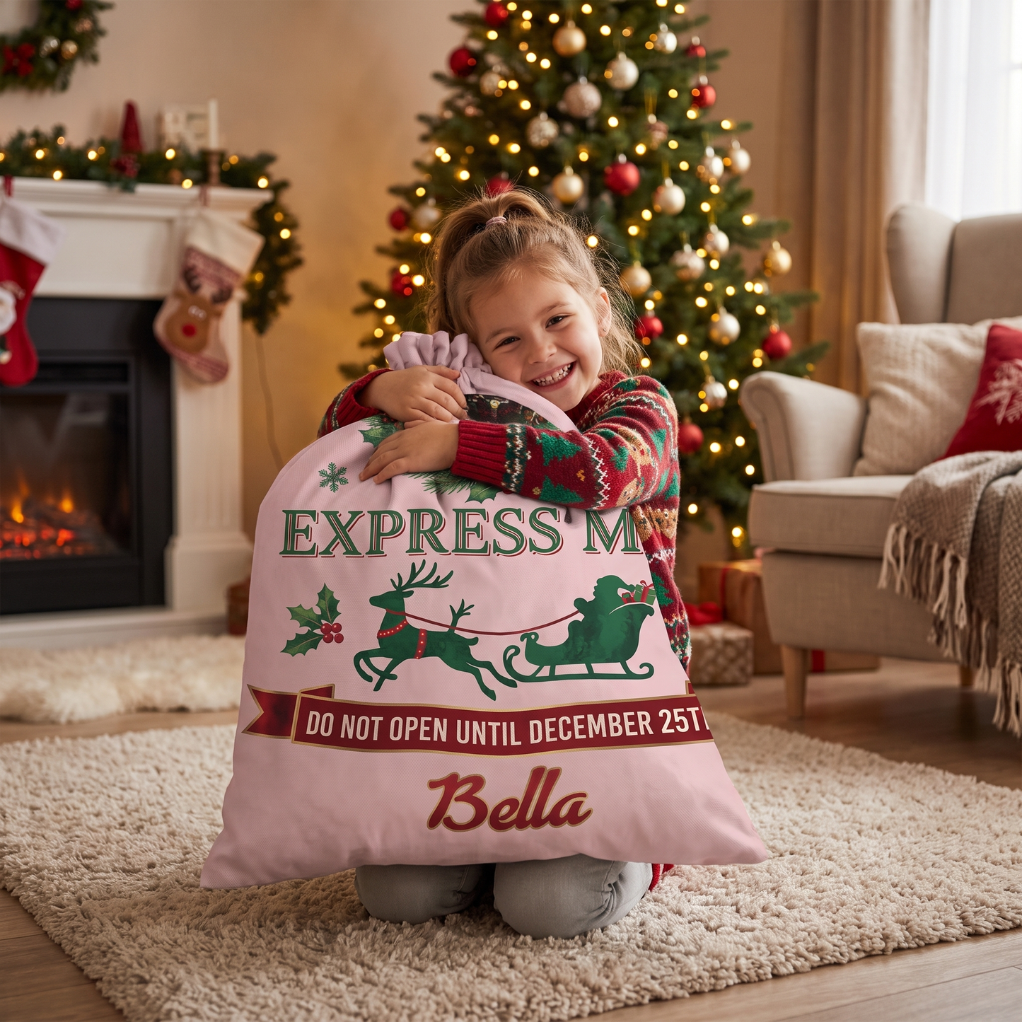 Personalized Express Mail Christmas Sack, Custom Photo Santa Gift Bag