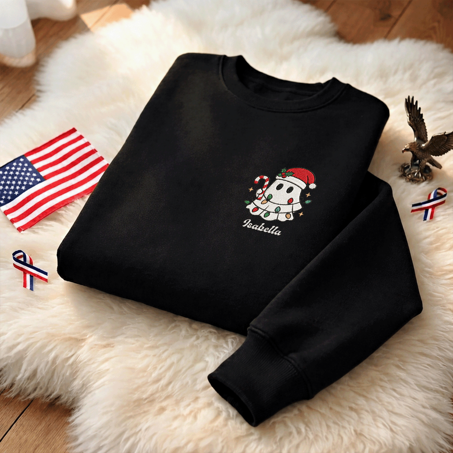 Personalized Cute Christmas Ghost Embroidered Sweatshirt, Custom Name Spooky Holiday Crewneck, Funny Christmas Ghost Sweatshirt Gift