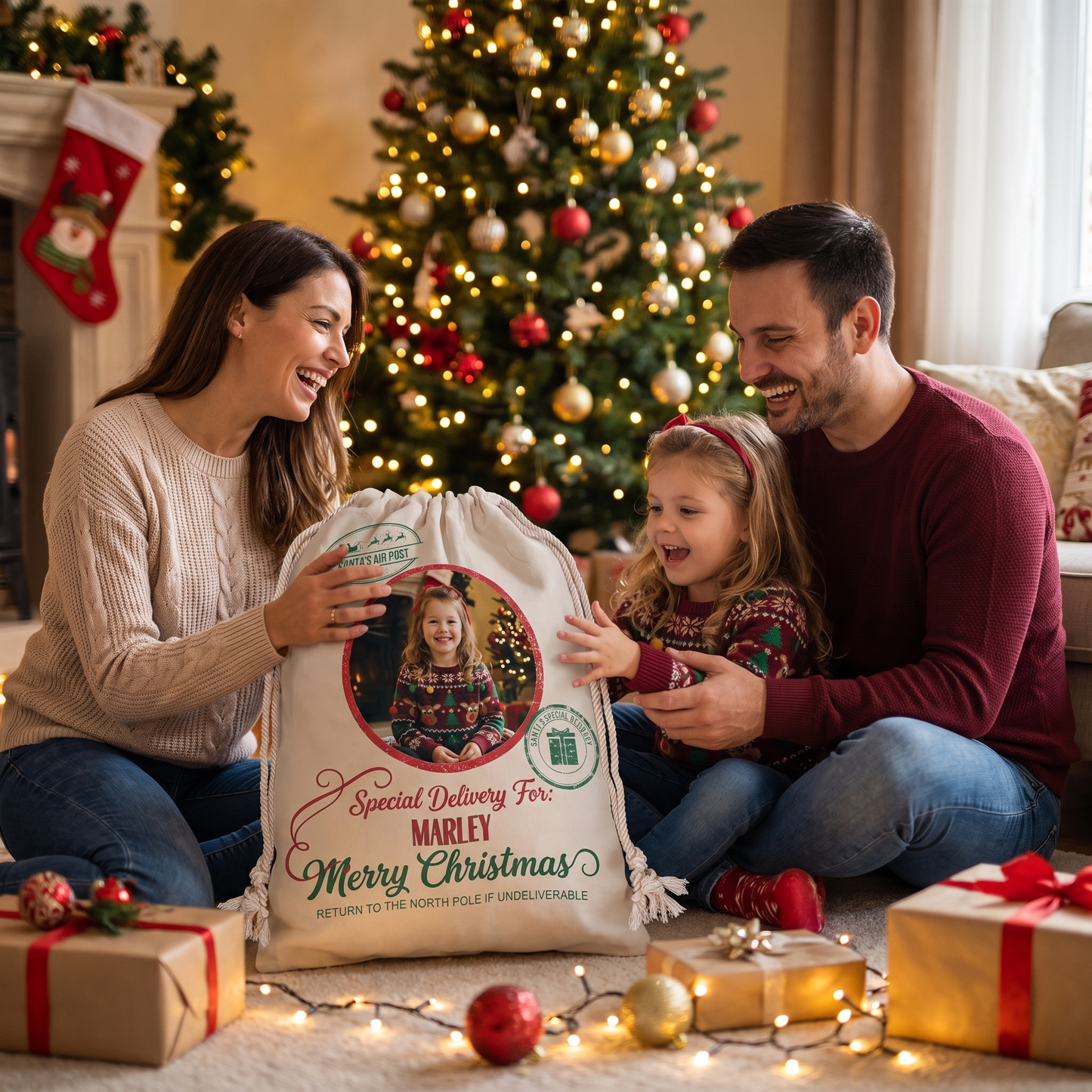 Personalized Santa Air Post Christmas Sack, Custom Photo Santa Gift Bag