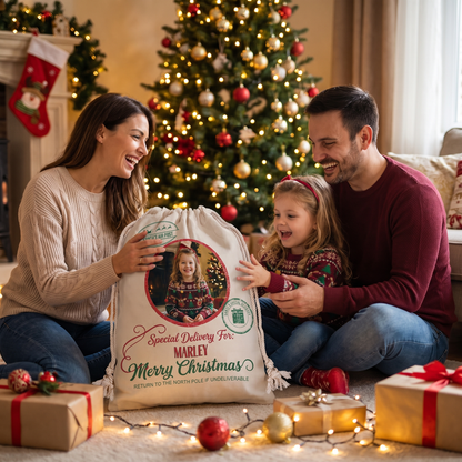 Personalized Santa Air Post Christmas Sack, Custom Photo Santa Gift Bag
