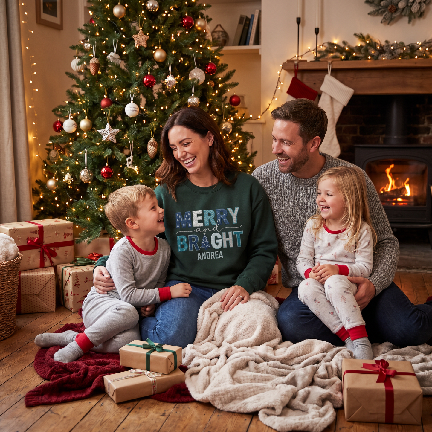 Personalized Merry and Bright Christmas Sweatshirt with Custom Name | Festive Holiday Crewneck Gift