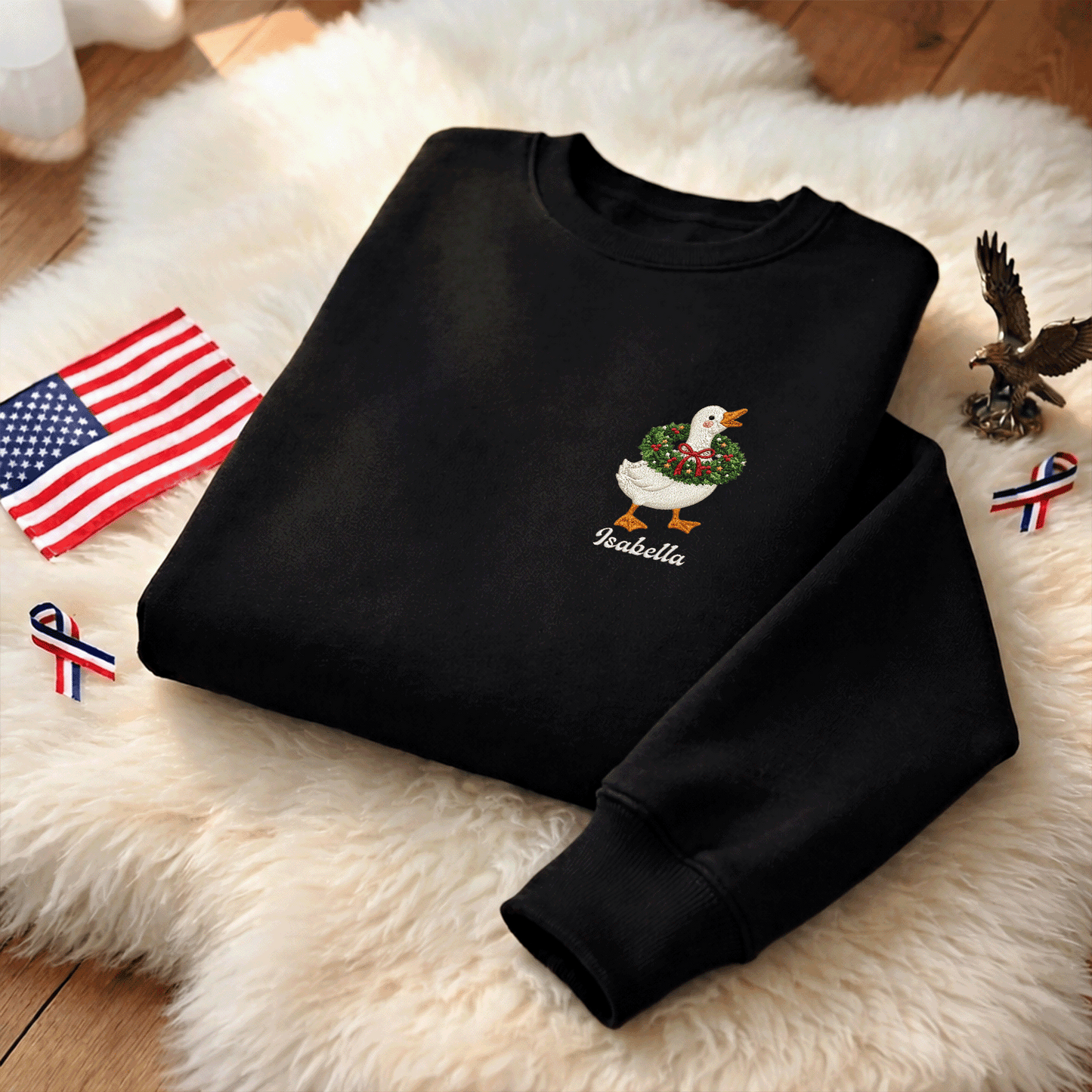 Personalized Embroidered Goose with Christmas Wreath Sweatshirt with Custom Name