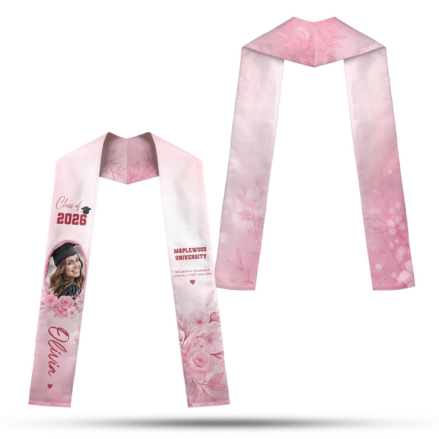 Personalized Pink Floral Graduation Stole – Custom Name