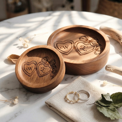 Custom Engraved Wooden Ring Dish – Wedding & Engagement Gift for Mom & Her – Personalized Jewelry Holder