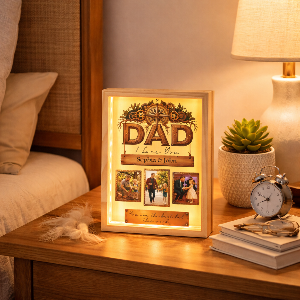 Personalized Dad Photo Frame Light Box – Custom Photo Father’s Day Gift, Dad I Love You LED Lamp