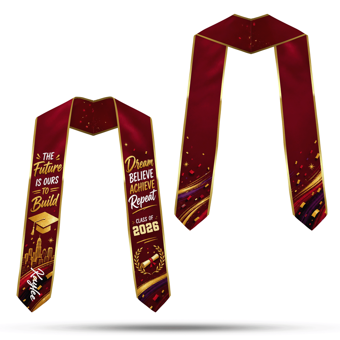 Personalized The Future Is Ours to Build Dream Believe Achieve Repeat Graduation Stole – Custom Photo and Name
